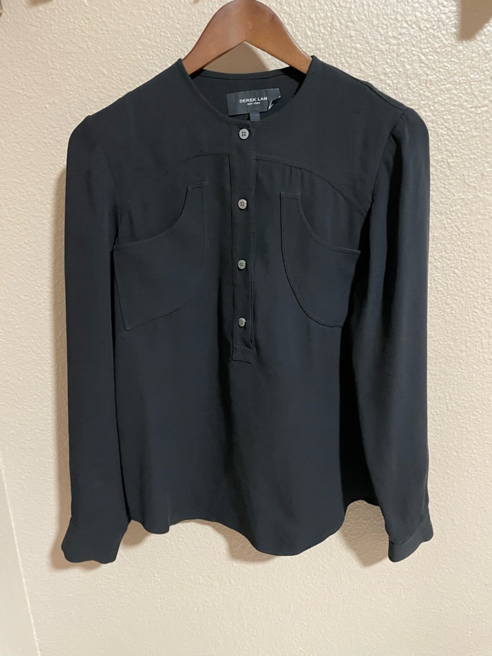 Derek Lam Black Silk Button-Front Blouse